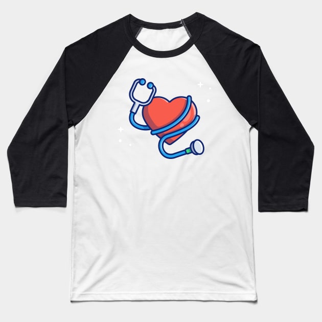 Heart With Stethoscope Cartoon Baseball T-Shirt by Catalyst Labs